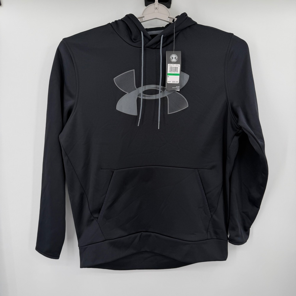 Under Armour Mens ColdGear Hoodie Black Grey Logo Pullover 1357085-001 L